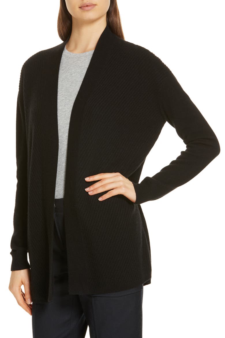 Chevron Cashmere Cardigan, Alternate, color, BLACK