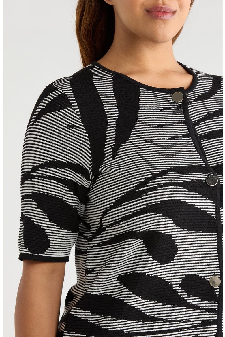 Short Sleeve Button Front Cardigan, Alternate, color, ANNE BLACK/ WHITE DOVE