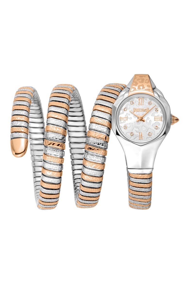 Snake Wraparound Bracelet Watch, 22mm x 35mm, Main, color, TWO TONE SILVER / ROSE GOLD