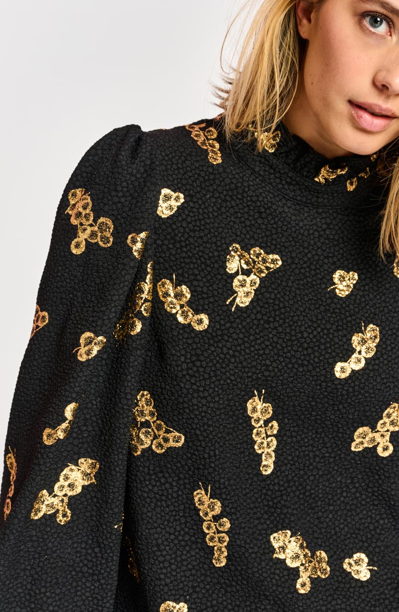 Essentiel Antwerp Adries Gold Floral Ruffle Neck Top, Alternate, color, 