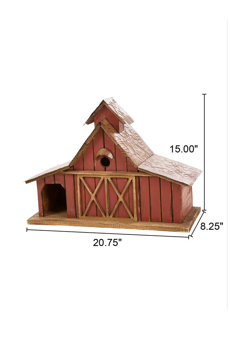 20.75"L Extra-Large Rustic Wood Barn Birdhouse, Alternate, color, Red