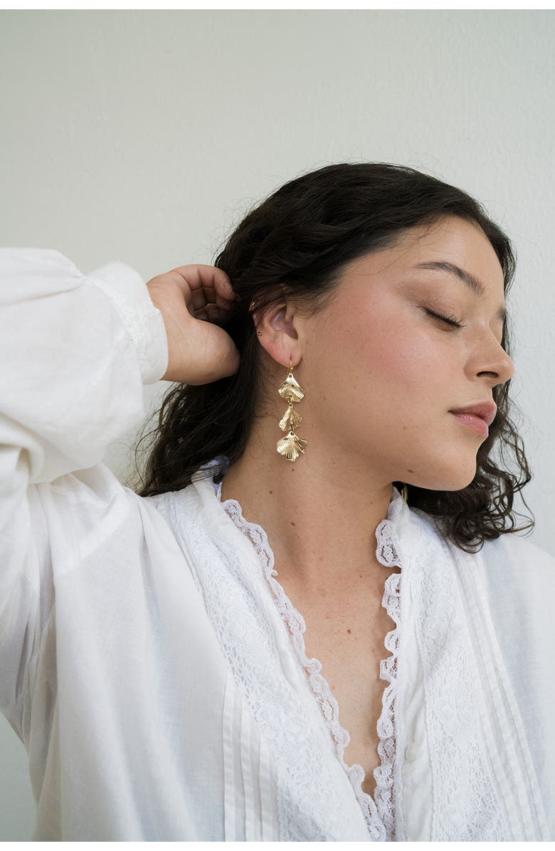 Matr Boomie Sayuri Ginkgo Leaf Triple Drop Statement Earring, Alternate, color, Gold