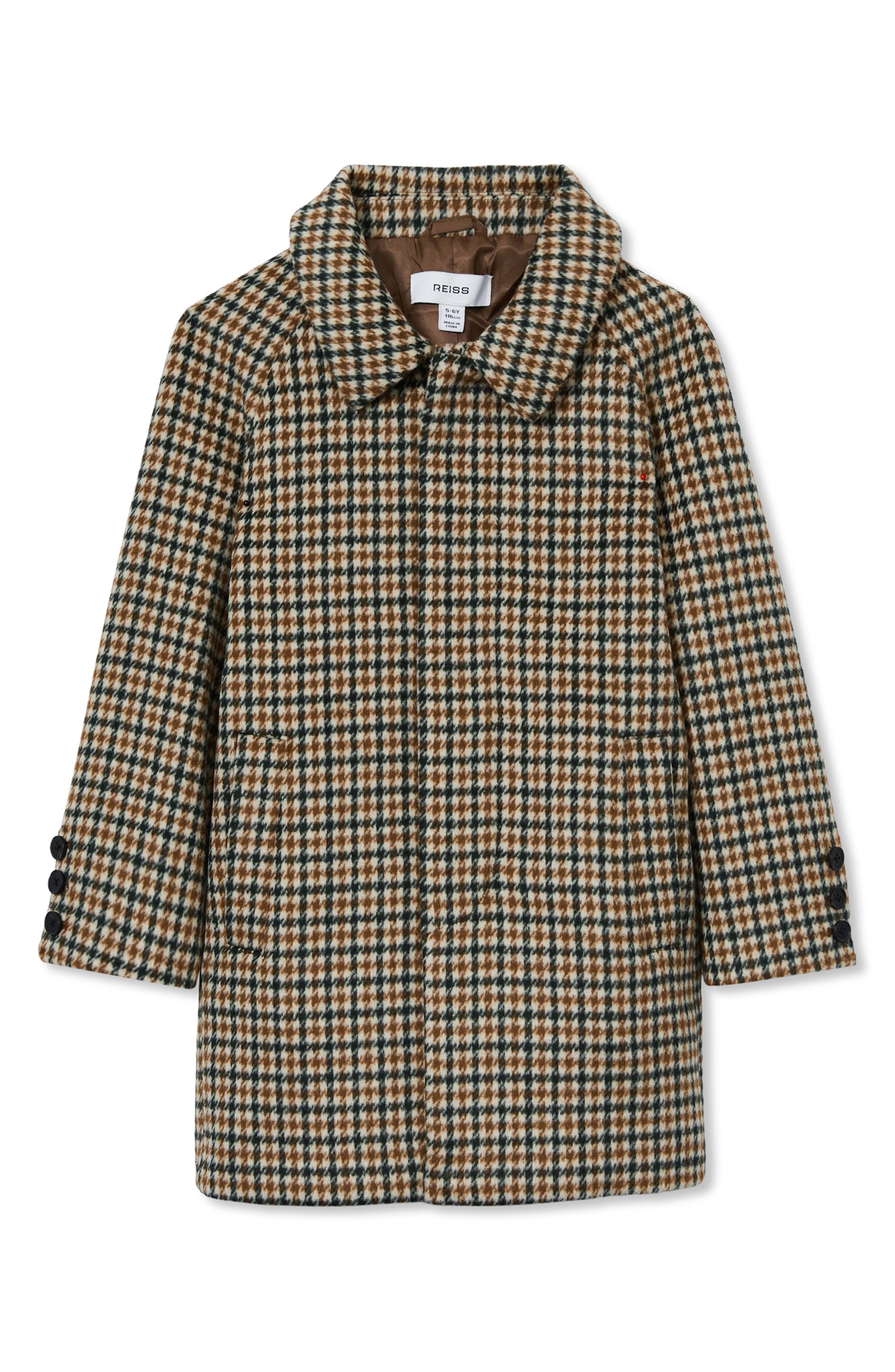 Reiss Kids' Region Check Wool Blend Car Coat