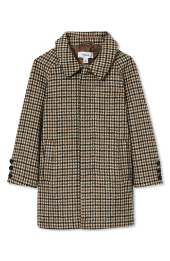 Reiss Kids' Region Check Wool Blend Car Coat In Multi