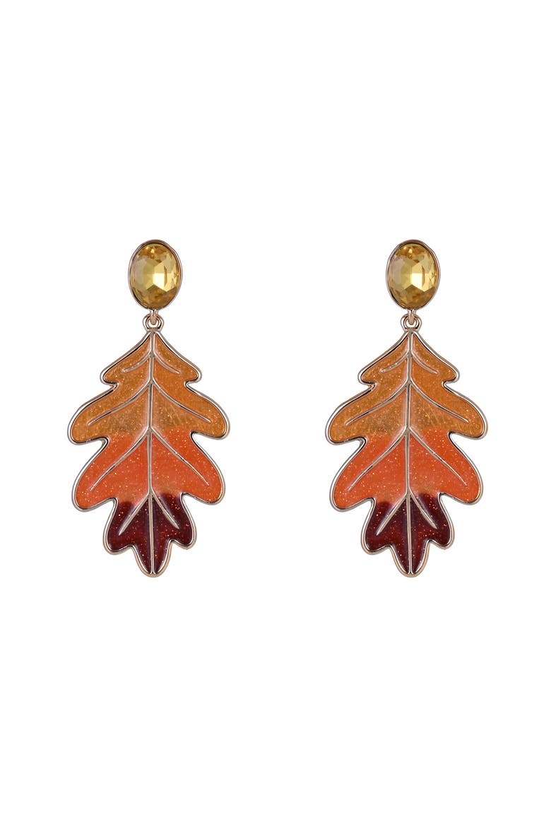 Glitter Enamel Oak Leaf Earrings, Alternate, color, Orange