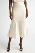 ST. JOHN Crystal Embellished Stretch Satin Midi Skirt