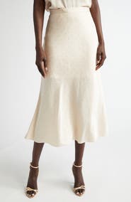 ST. JOHN Crystal Embellished Stretch Satin Midi Skirt