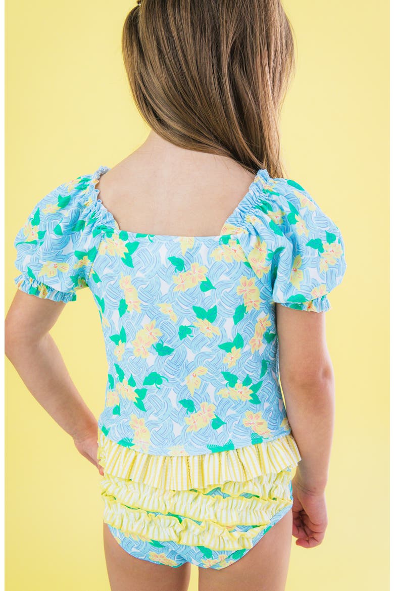 Kids' Blooming Basket Puff Sleeve Ruffle Two-Piece Swimsuit, Alternate, color, BLUE
