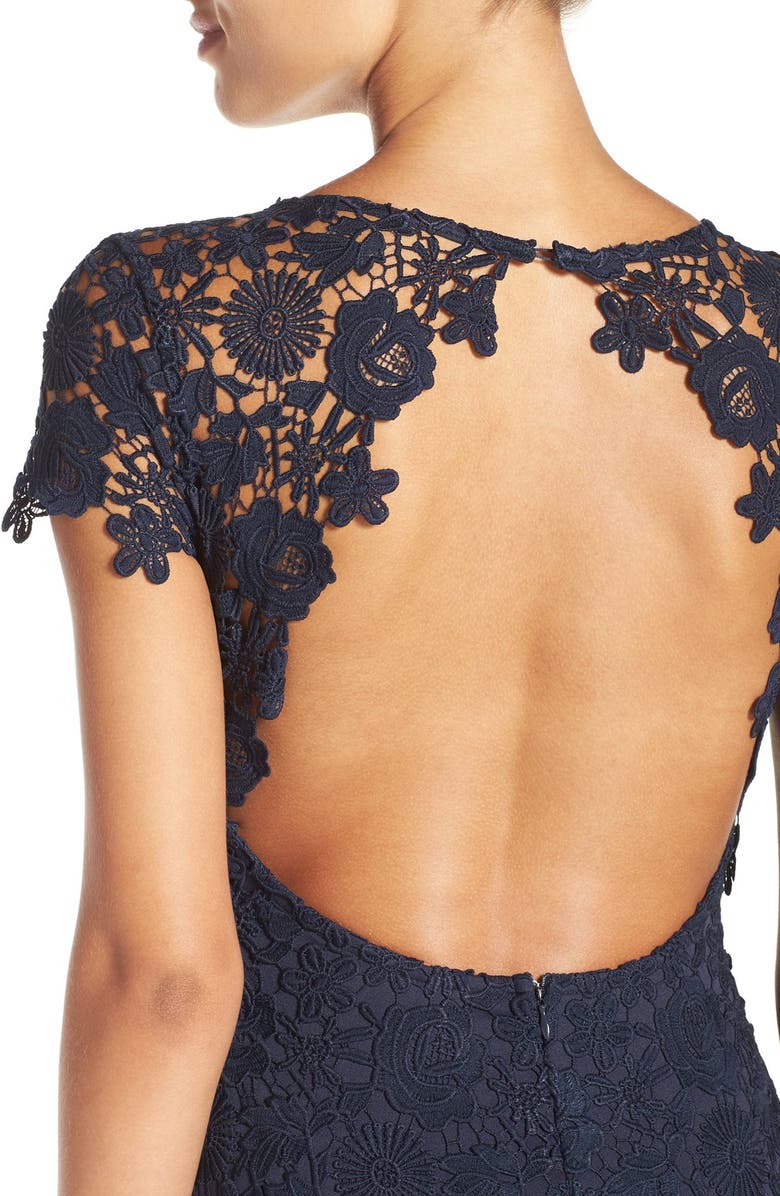 Lulus Lulu's Open Back Cap Sleeve Lace Mermaid Gown, Alternate, color, 