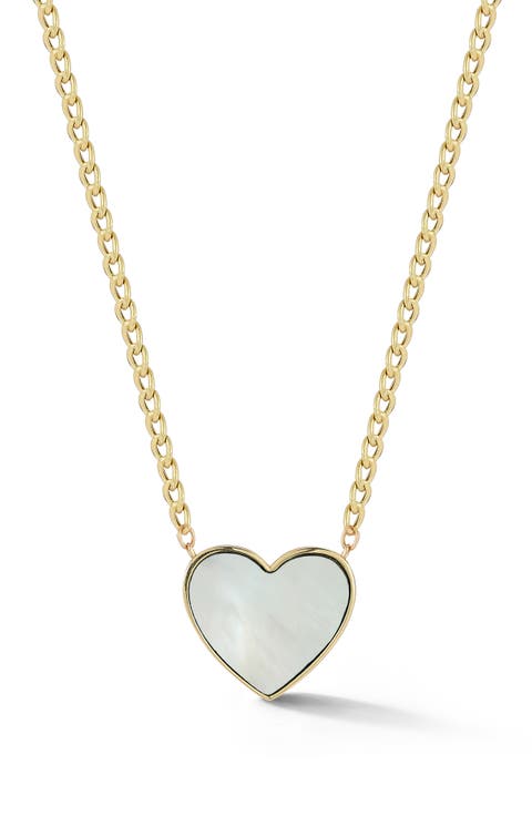 14k Gold Mother of Pearl Heart Necklace