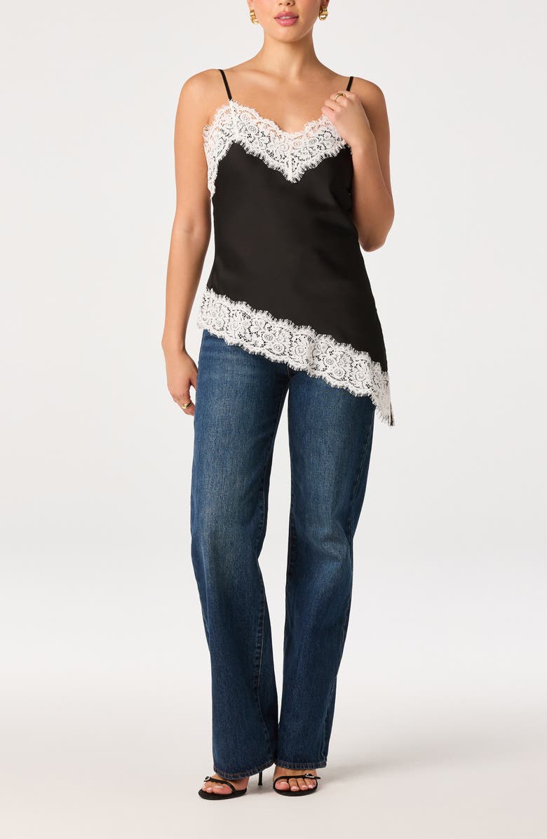 ASTR the Label Analise Lace Trim Asymmetric Satin Camisole, Alternate, color, Black