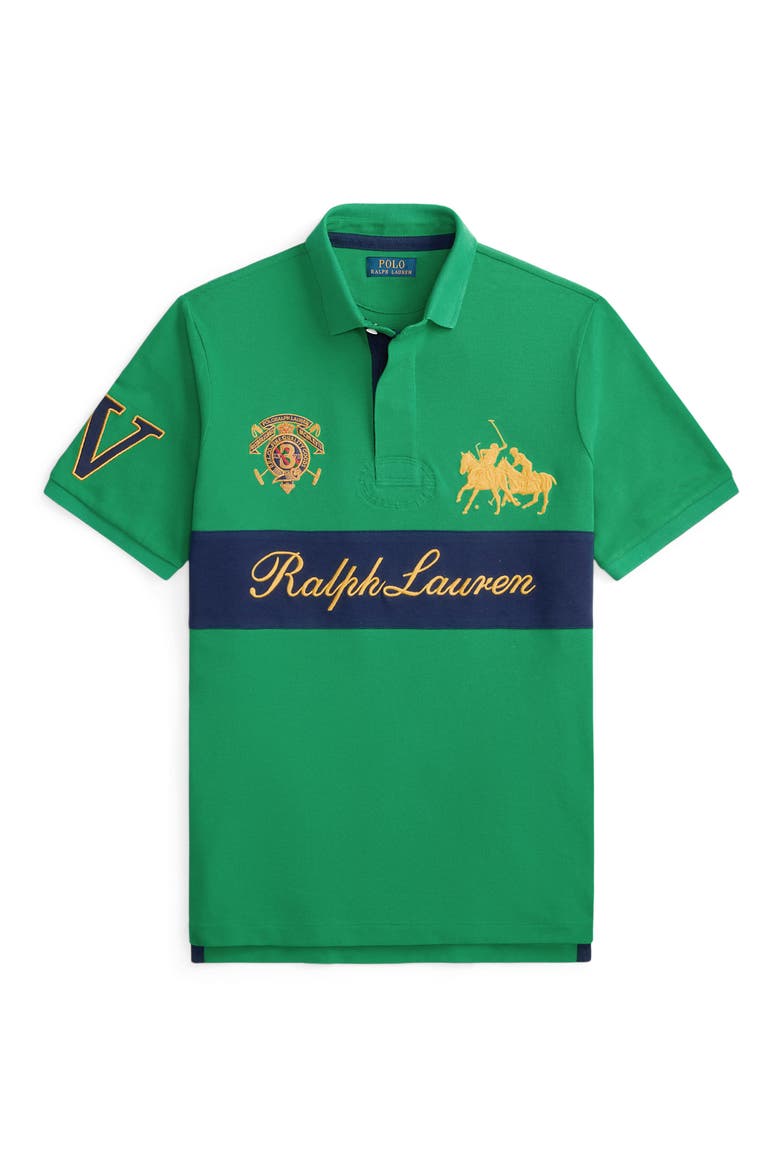 Classic Fit Crest Cotton Graphic Polo, Alternate, color, STAFFORD GREEN/ NEWPORT NAVY