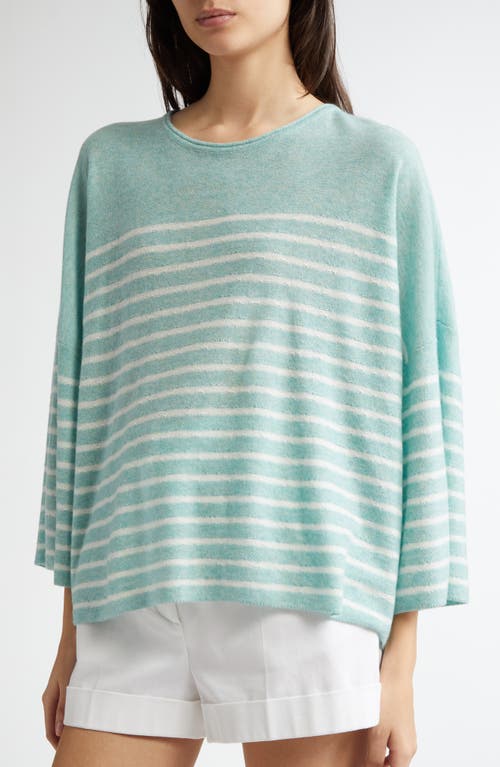 Johnstons Of Elgin Stripe Cashmere Sweater In Jade/zinc White