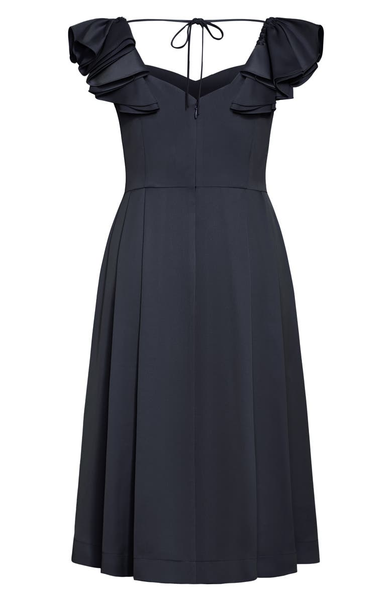 City Chic Roselyn Ruffle Sleeve Dress, Alternate, color, Navy
