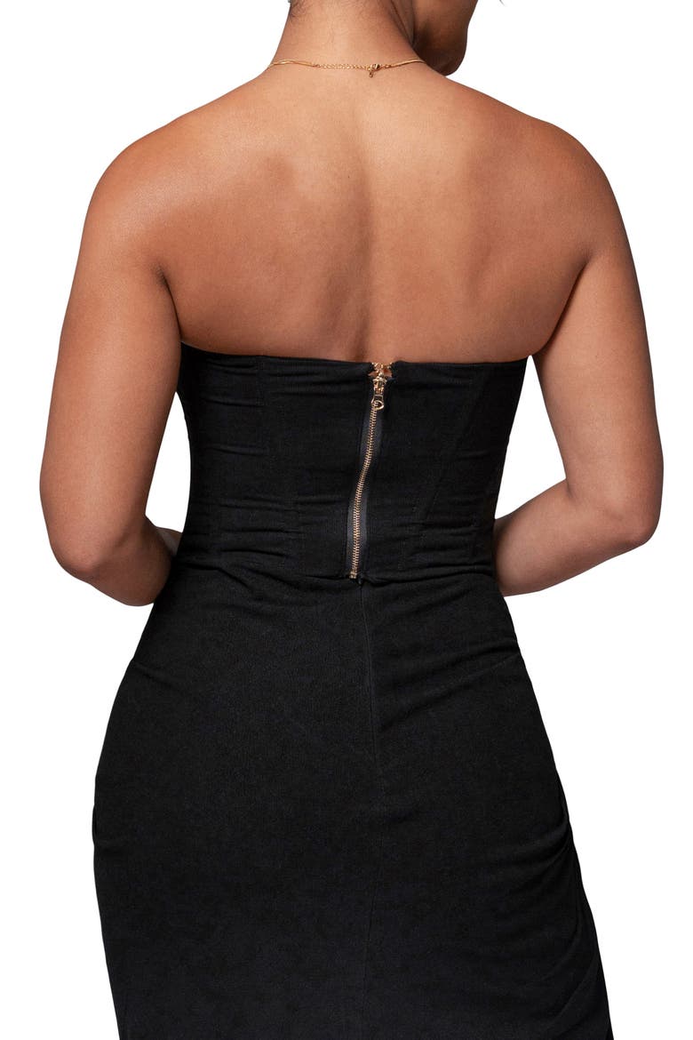 Fenix Strapless Cotton & Linen Corset Top, Alternate, color, BLACK