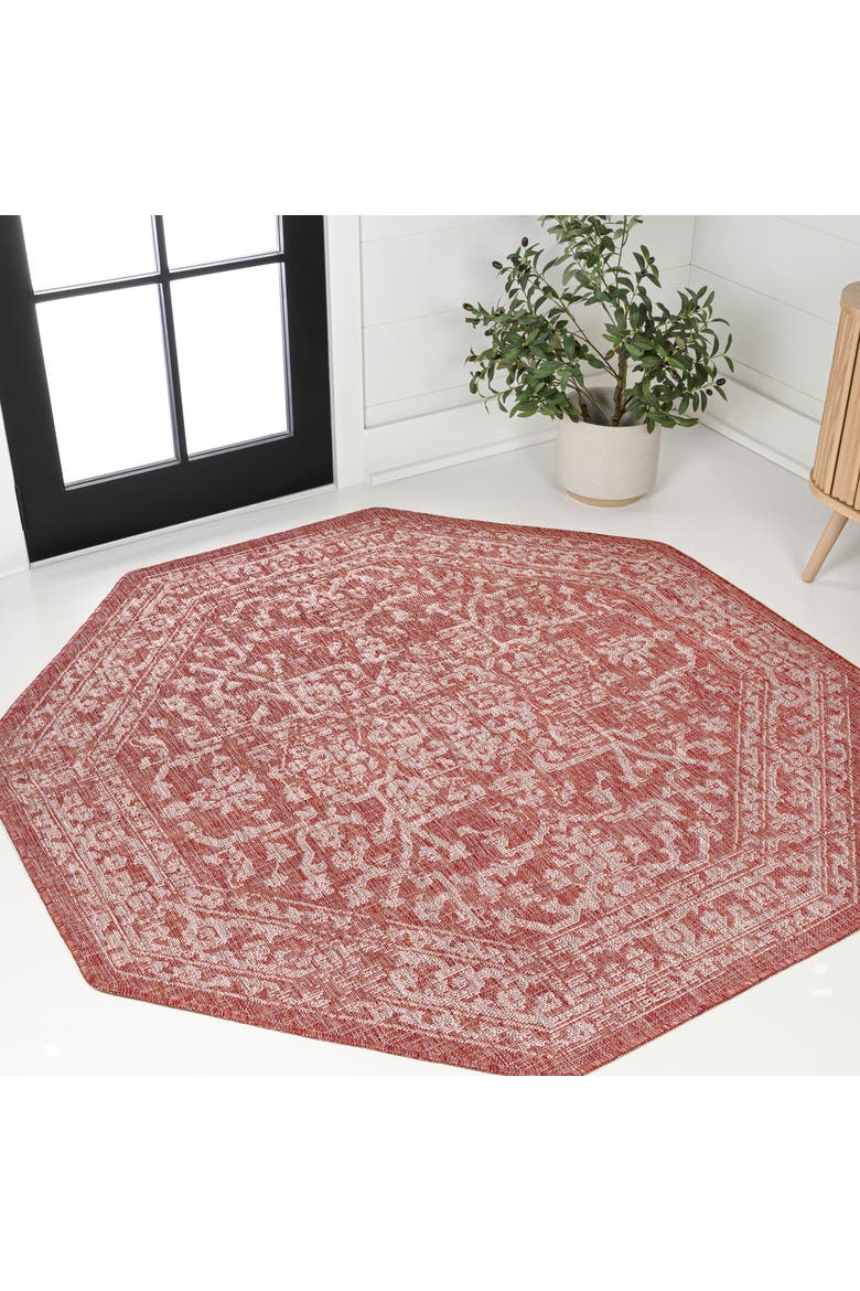 Malta Bohemian Medallion Textured Weave Octagon Indoor/Outdoor Area Rug, Alternate, color, Red/Taupe