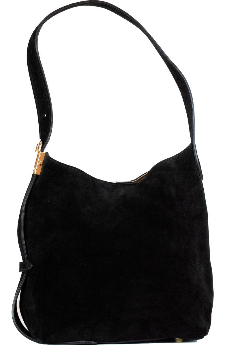 Persaman New York Lock Suede Tote Bag, Main, color, Black