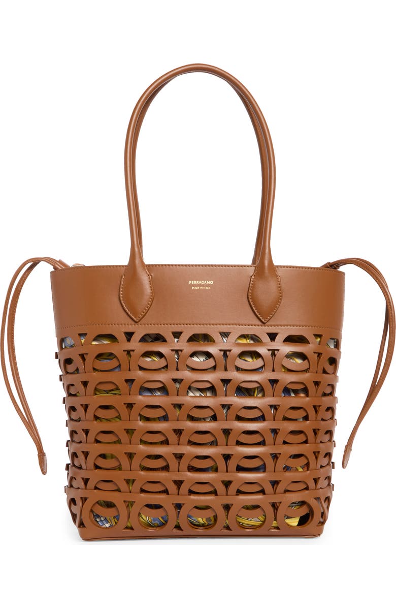 FERRAGAMO Medium Gancio Leather Tote, Main, color, Natural Resort/ Multi