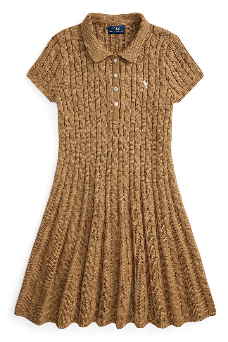 Kids' Cable Stitch Sweater Dress, Main, color, BERKSHIRE TAN