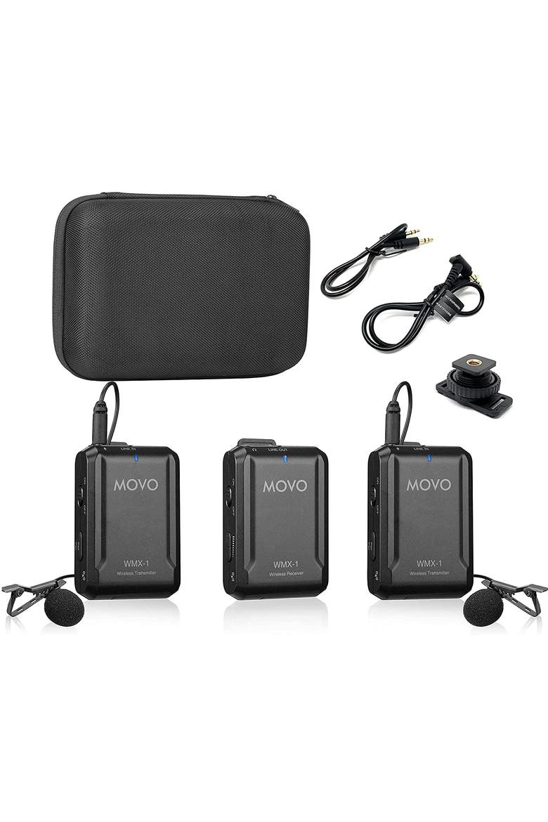 WMX-1-DUO 2.4GHz Dual Wireless Lavalier Microphone System Compatible with Cameras and Smartphones, Main, color, Black