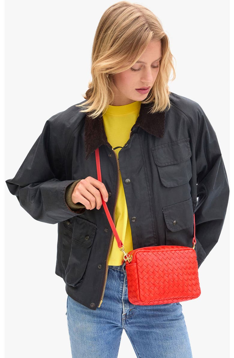 Clare V. Midi Sac Woven Leather Crossbody Bag, Alternate, color, Bright Poppy