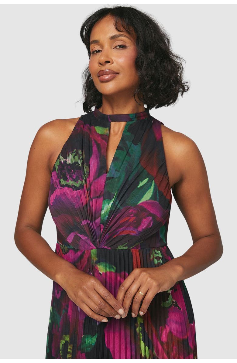 Wallis Floral Print Pleated Maxi Dress, Alternate, color, Black