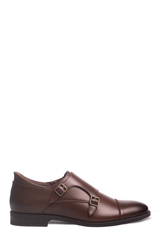 Olive Street Hands Free Technology Leather Double Monk Dress Oxford, Alternate, color, Brown Napa Leather