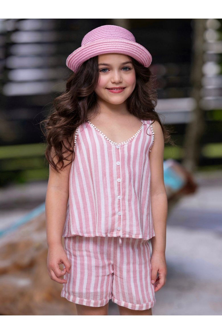 Sandy Stripes Cotton Sleeveless Top and Short Set, Alternate, color, Pink