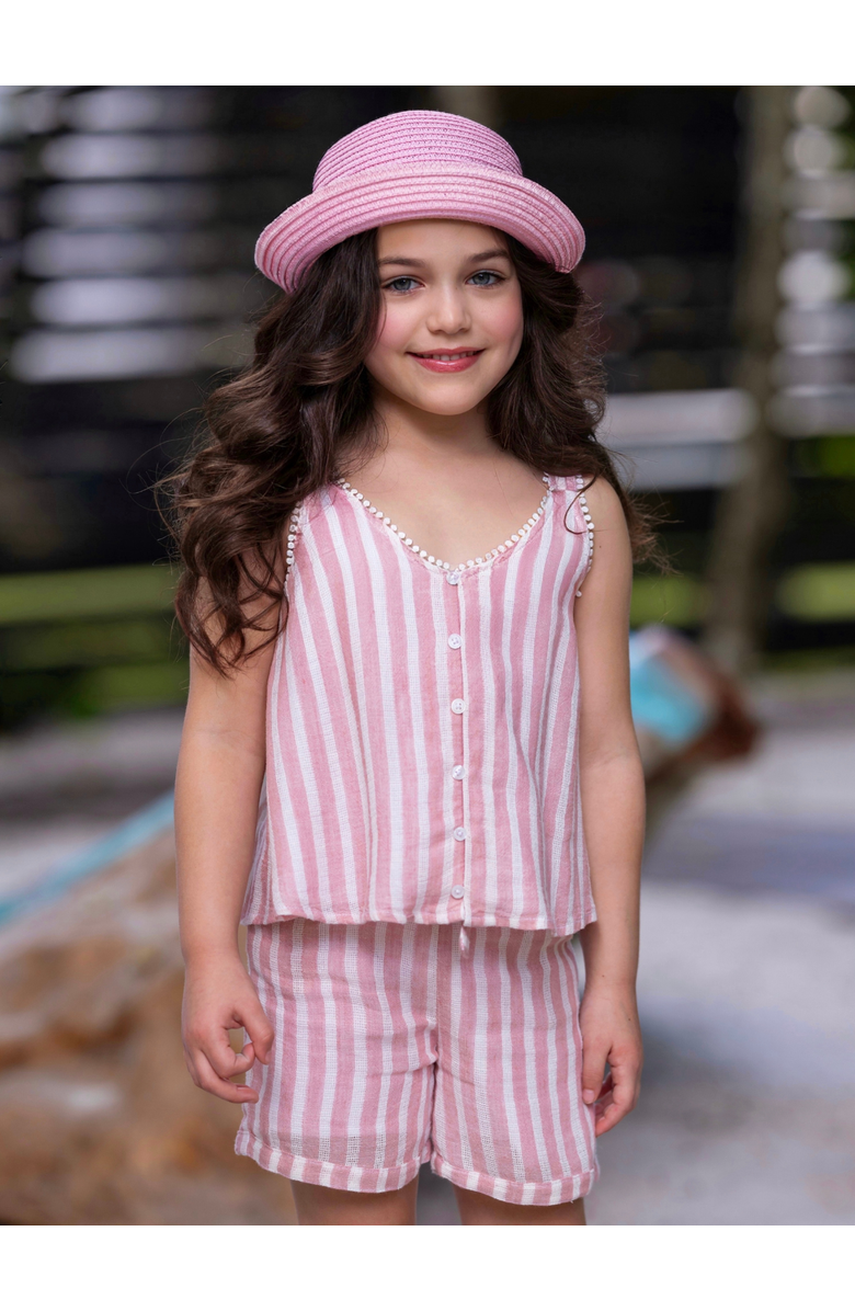 Mia Belle Girls Sandy Stripes Cotton Sleeveless Top and Short Set, Alternate, color, Pink