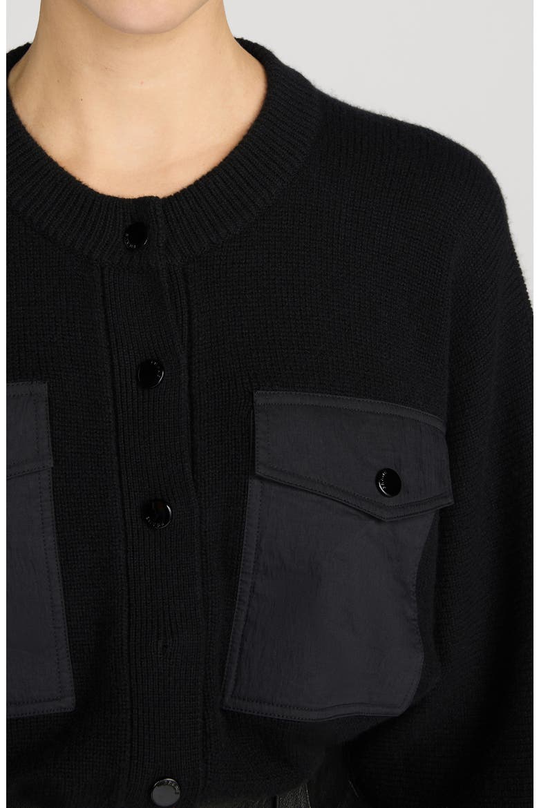 Mixed Media Cashmere Cardigan, Alternate, color, BLACK
