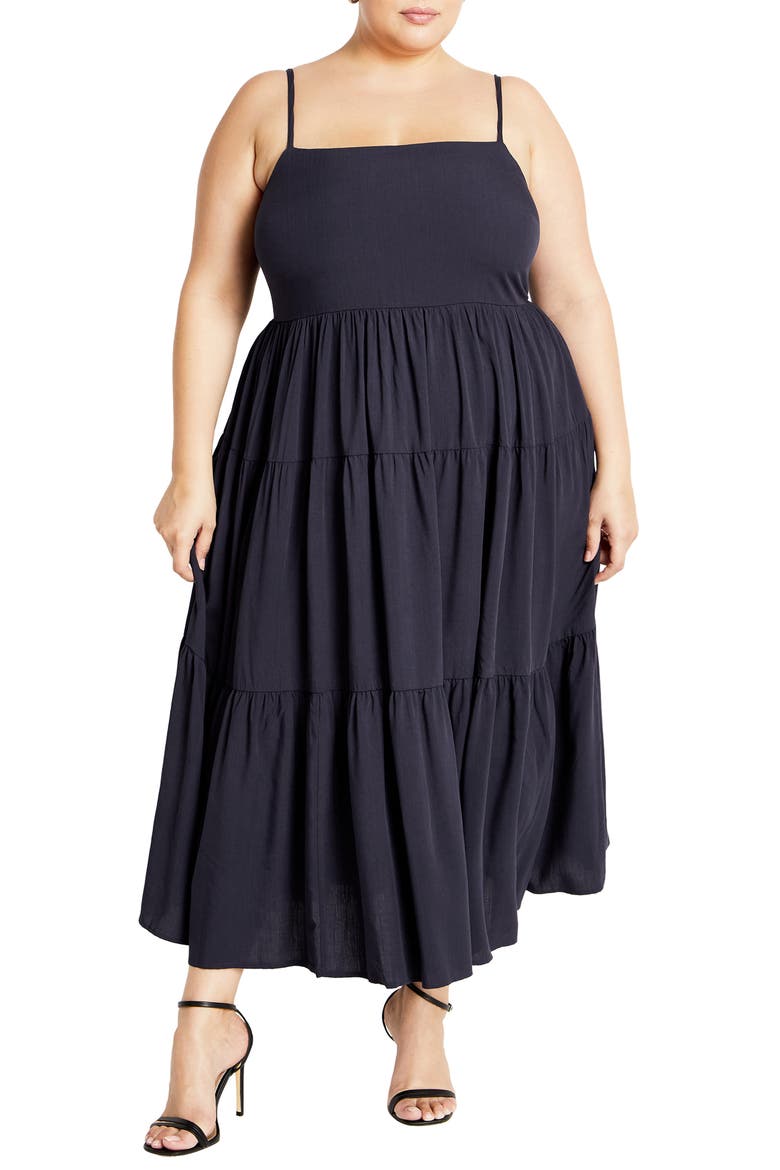 Mystic Tiered Midi Sundress, Main, color, NAVY