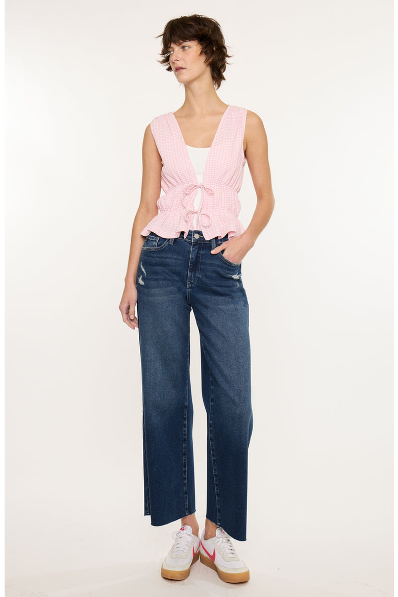 Tory Essentials High Rise Crop Wide Leg Jeans, Alternate, color, Dark Wash