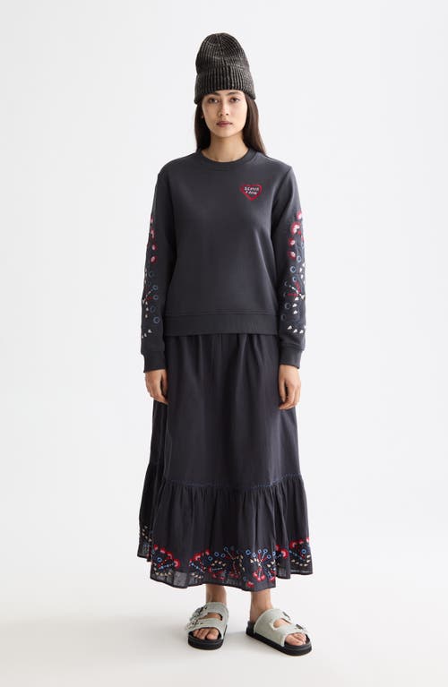 Scotch & Soda Embroidered Regular Fit Crewneck Sweatshirt In Black
