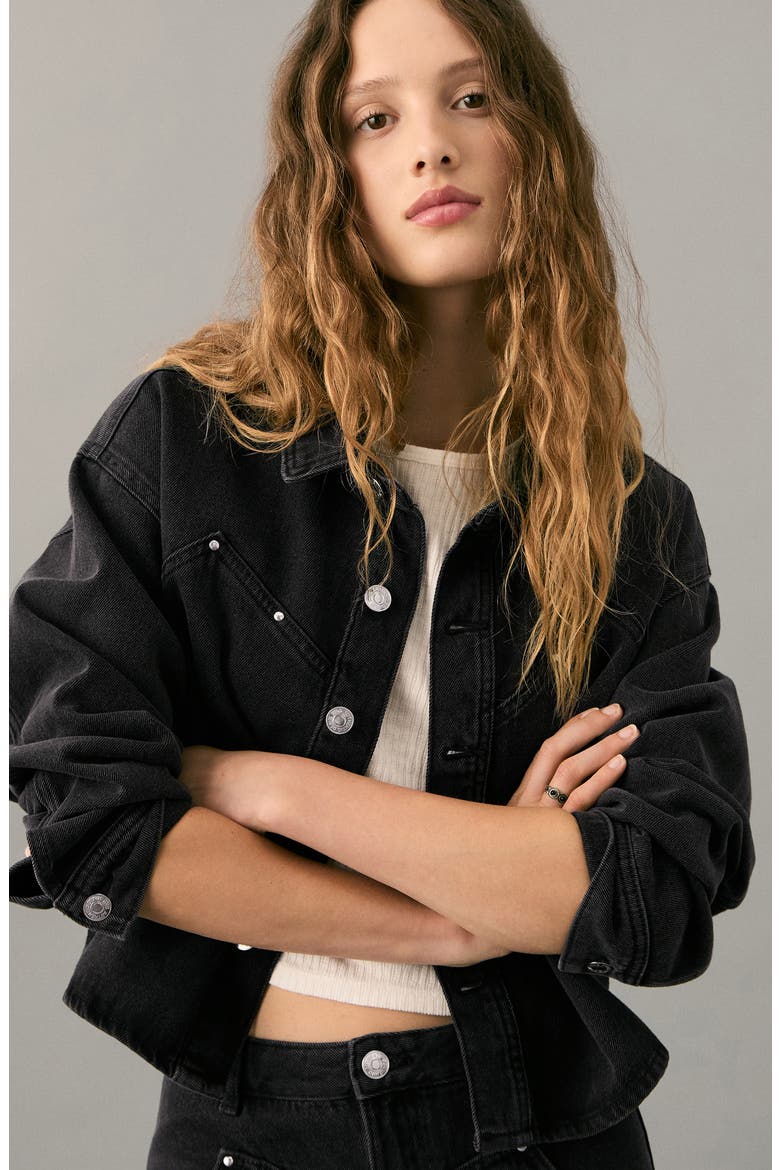 Studded Denim Button-Up Shirt, Alternate, color, BLACK DENIM
