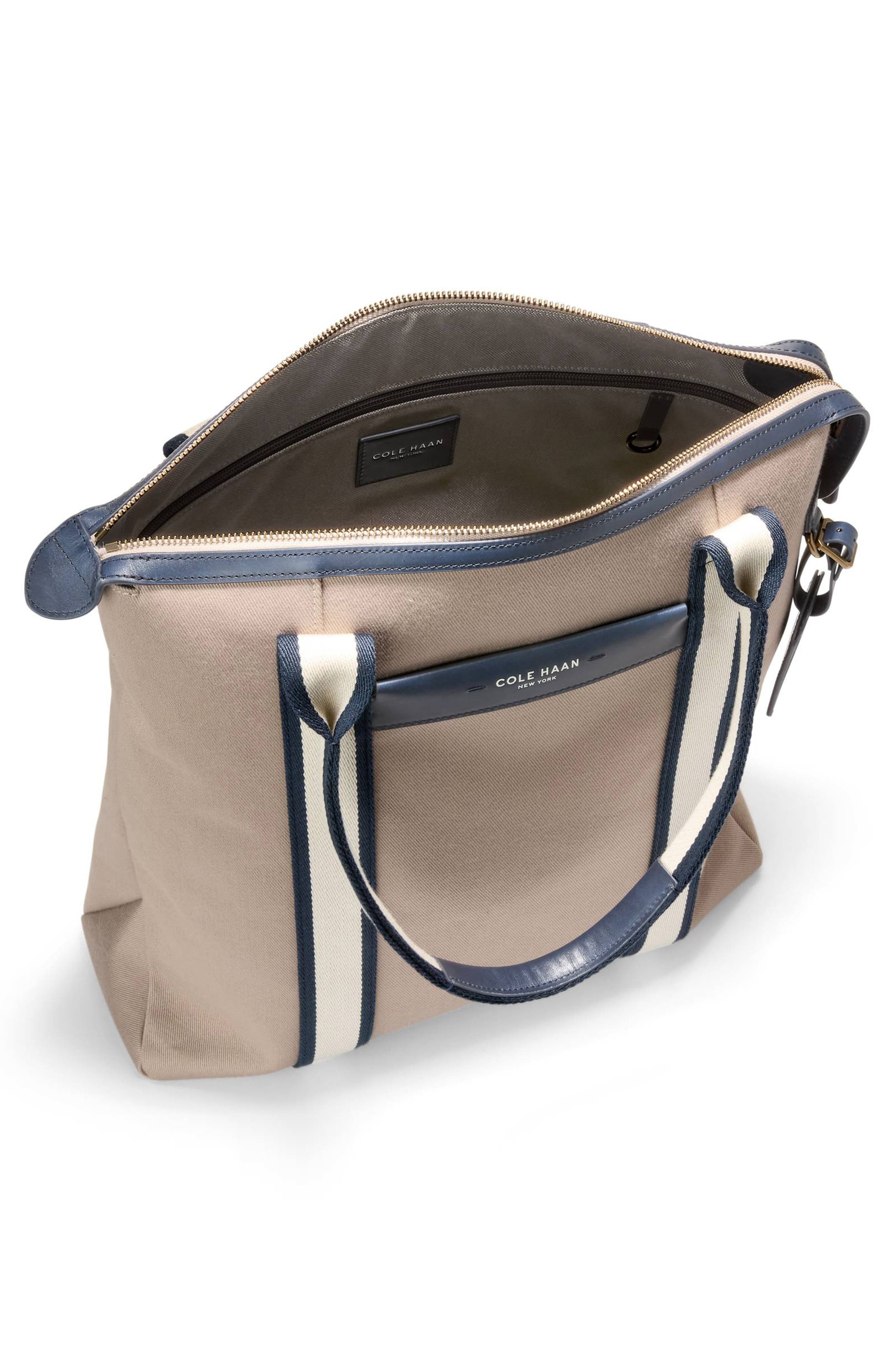 Cole Haan Judson North/South Brushed Twill Tote, Alternate, color, Oxford Tan/Navy Blazer/Angora