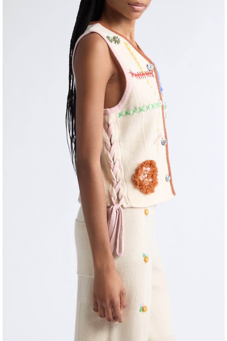 Daisy Check Embroidered Wide Leg Pants, Alternate, color, ALMOND/ CHALK