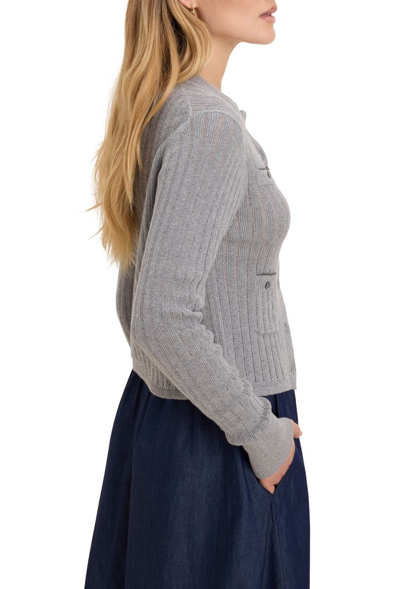 Cotton Pointelle Cardigan, Alternate, color, GREY HEATHER