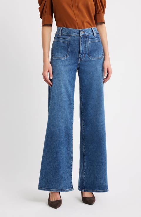 Le Slim Palazzo Patch Pocket High Waist Wide Leg Jeans