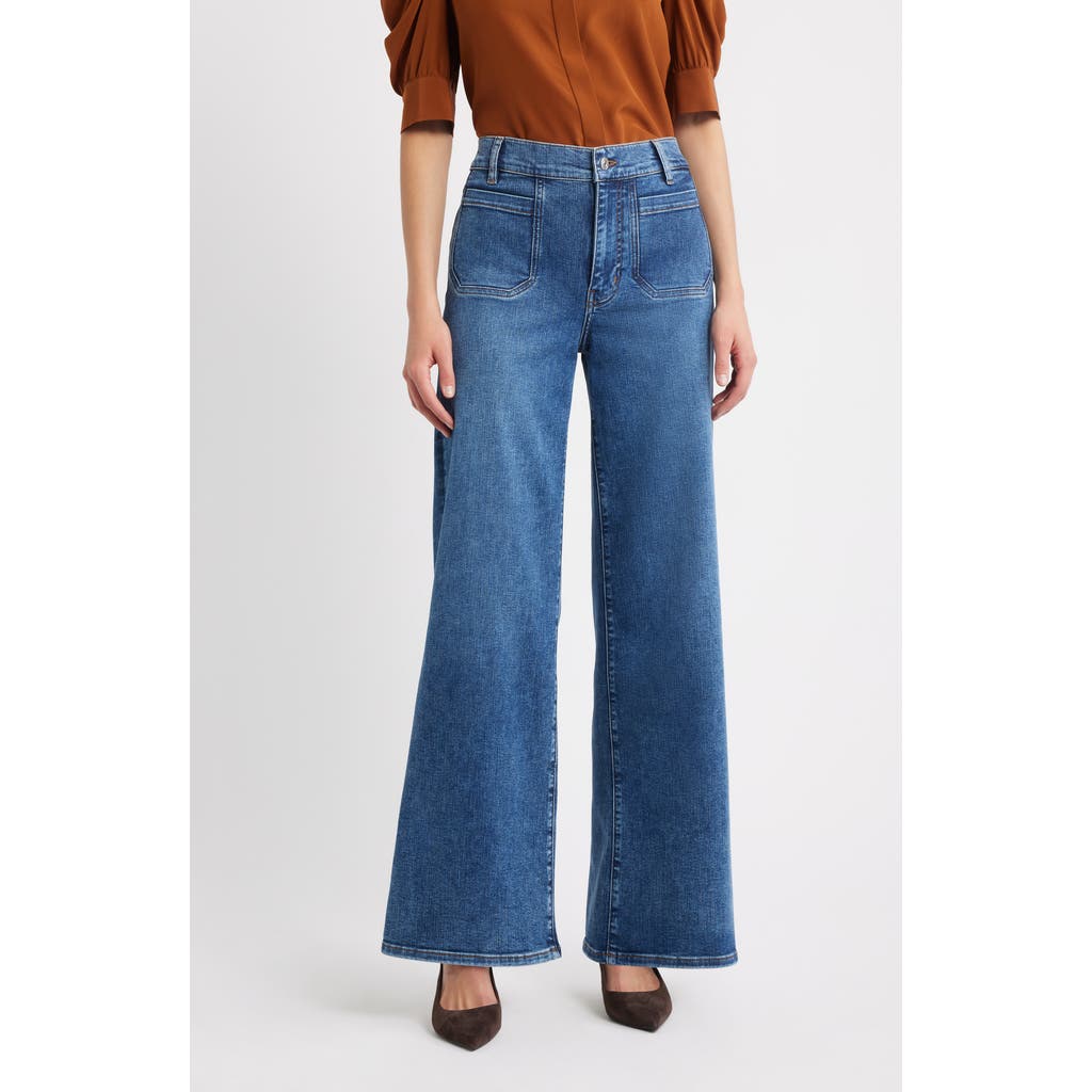 Frame Le Slim Palazzo Patch Pocket High Waist Wide Leg Jeans In Blue
