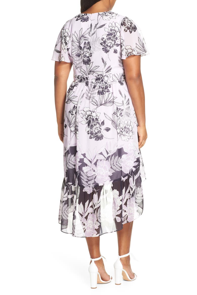 Print Flutter Midi Dress, Alternate, color, PURPLE MULTI
