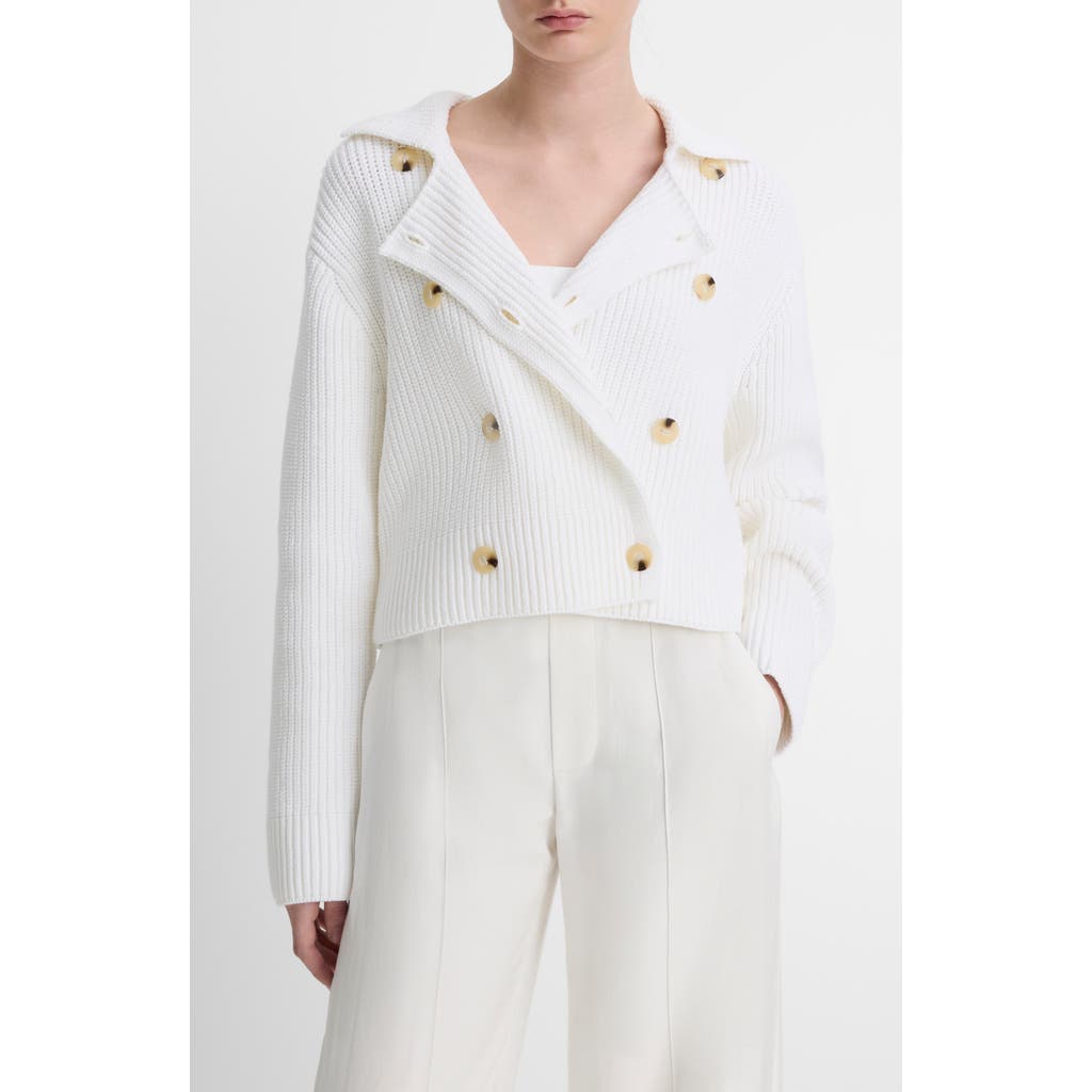 Vince Cotton-blend Double-breasted Sweater Jacket In Off-white In Optic White