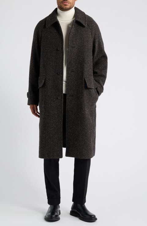 Flecked Herringbone Wool Blend Coat