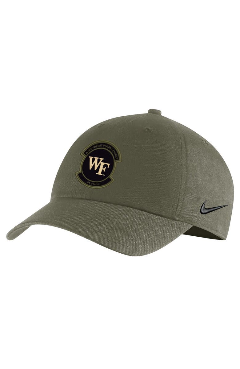 Nike Men's Nike Olive Wake Forest Demon Deacons Military Pack Heritage86 Adjustable Hat, Main, color,