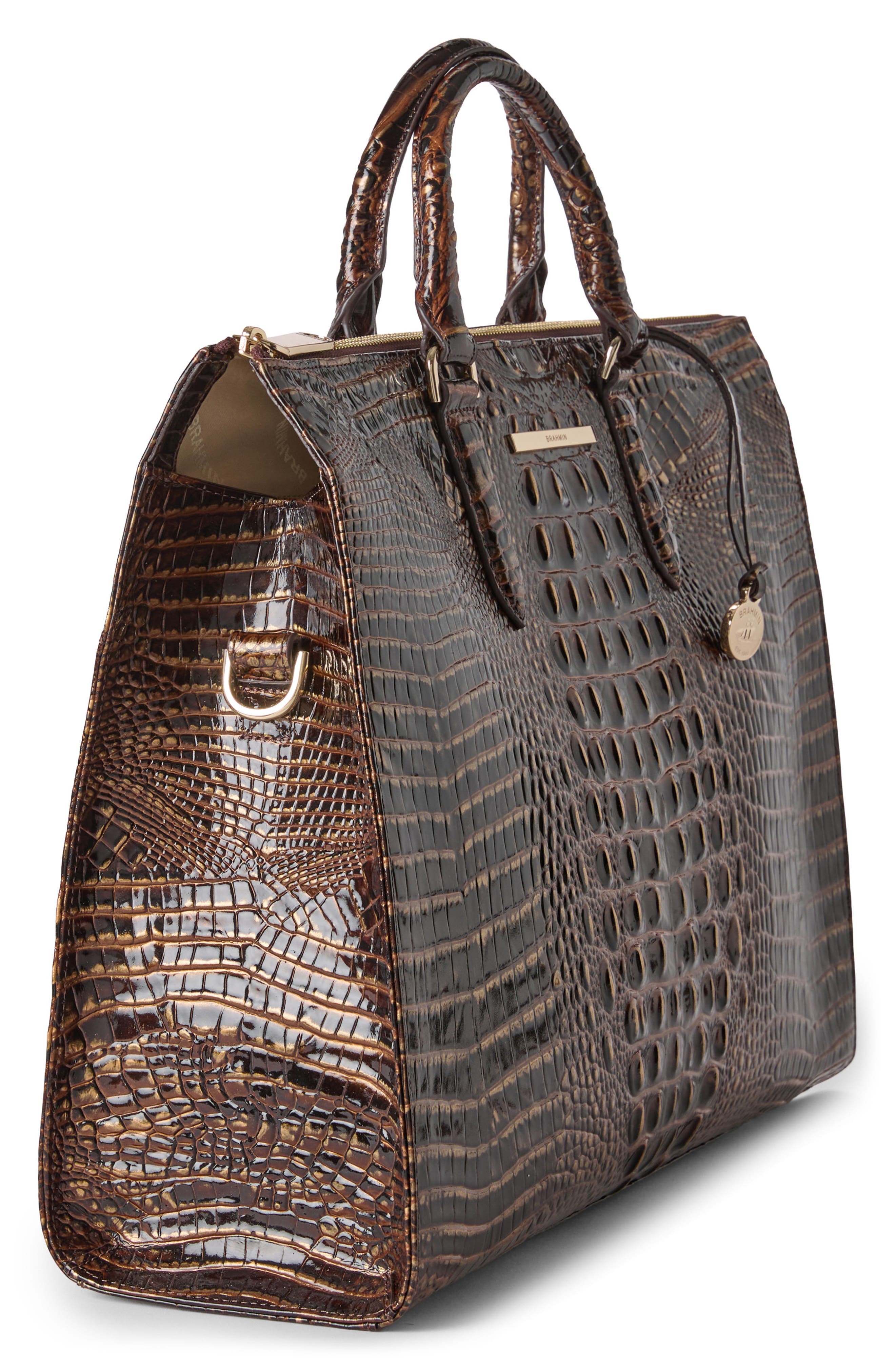 Business Croc Embossed Leather Tote, Alternate, color, CHOCOLATE