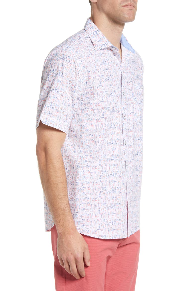 Nova Wave Last Call Print Short Sleeve Stretch Cotton Button-Up Shirt, Alternate, color, CONTINENTAL
