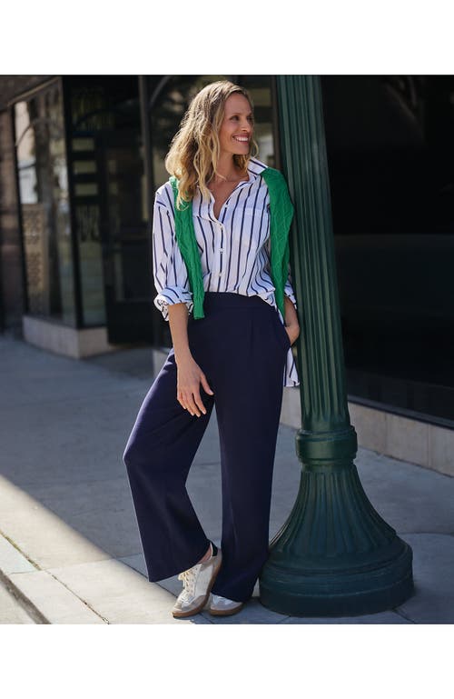 Lands' End Knit High Rise Pleated Wide Leg Pants In Radiant Navy