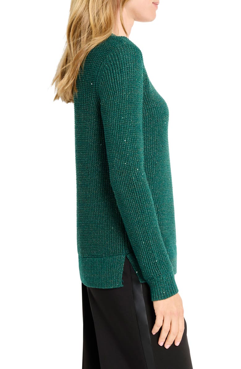 NIC+ZOE Shimmer V-Neck Waffle Stitch Sweater, Alternate, color, Pine