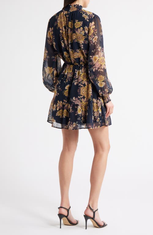 Lost + Wander Water Lily Floral Mock Neck Long Sleeve Dress In Blue