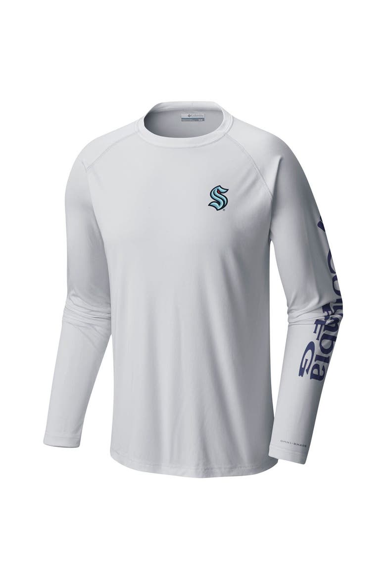 Men's  Columbia White Seattle Kraken Terminal Tackle Omni-Shade Raglan Long Sleeve T-Shirt, Alternate, color, White