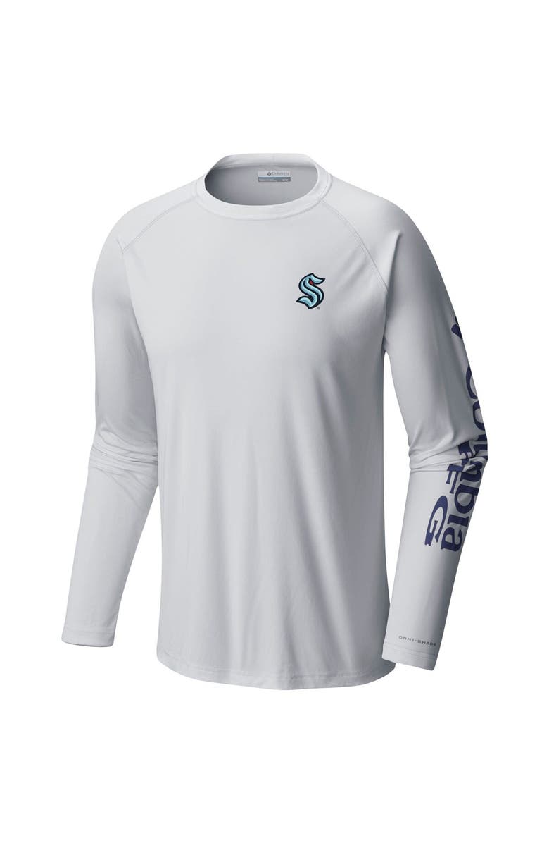 Columbia Men's  Columbia White Seattle Kraken Terminal Tackle Omni-Shade Raglan Long Sleeve T-Shirt, Alternate, color, White